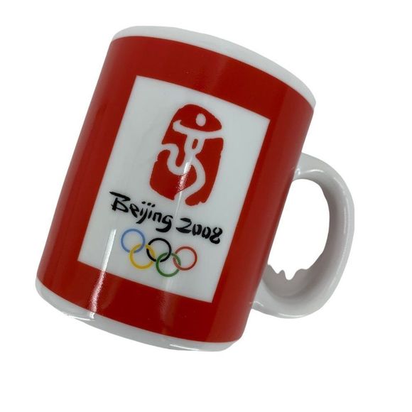 Beijing Red Olympic Coffee Mug 2008 Games Logo China Souvenir Cup - Picture 1 of 5